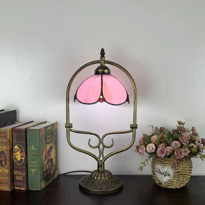 Tiffany Vintage Flower Stained Glass Shade Metal Base 1-Light Table Lamp