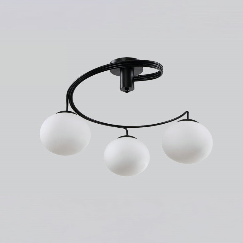 Lustre de plafond semi-encastré moderne minimaliste à ligne courbée ovale en fer et verre 3/5 lumières pour salon 