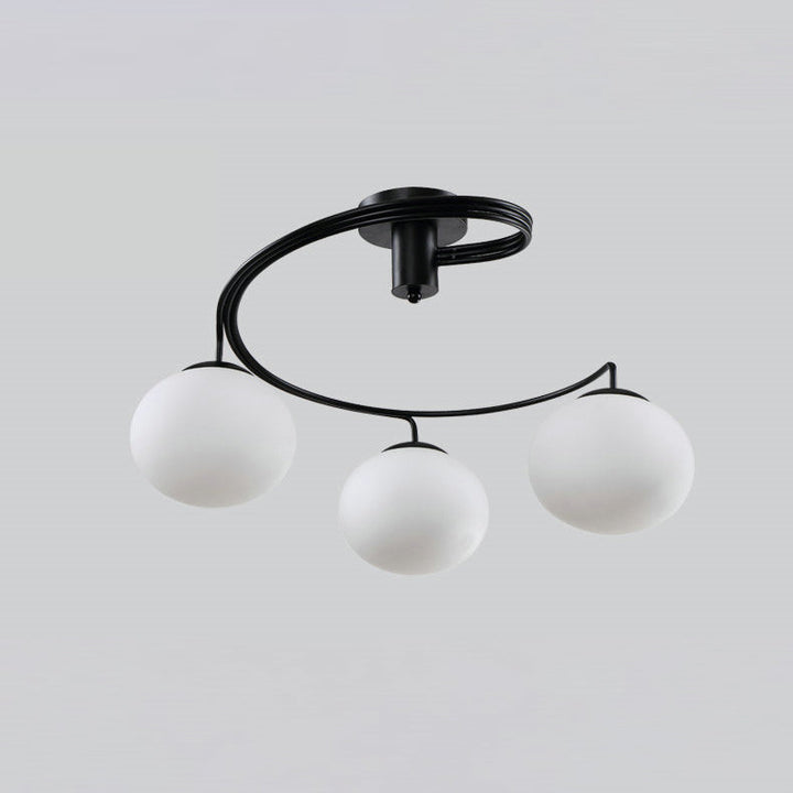 Lustre de plafond semi-encastré moderne minimaliste à ligne courbée ovale en fer et verre 3/5 lumières pour salon 