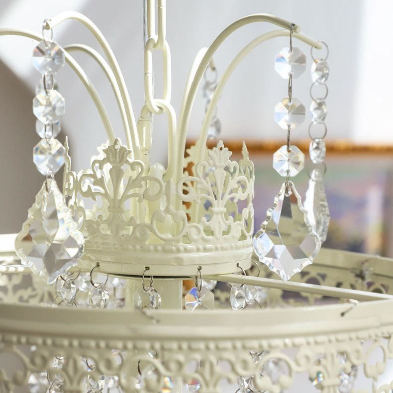 Traditional French Vintage Crystal Round Lamp Beads 1-Light Pendant Light For Bedroom