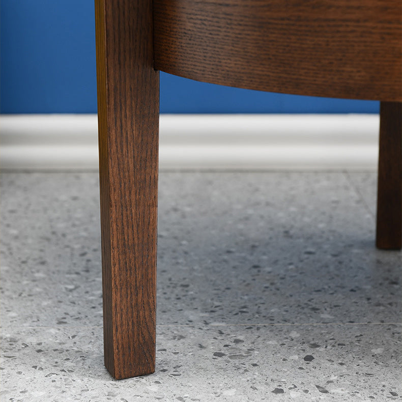 Mesa auxiliar redonda contemporánea, retro y vintage de madera de caucho, madera de pino y contrachapado con cajón de 2 niveles para sala de estar 