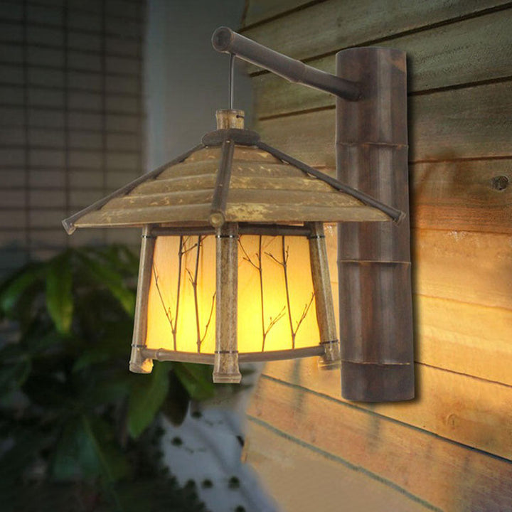 Applique murale rustique traditionnelle en bambou à 1 lumière pour patio extérieur 