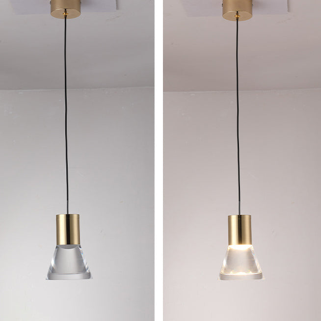 Lustre Suspendu LED Semi-Conique en Acrylique et Cuivre Complet Nordique Contemporain pour Chambre 