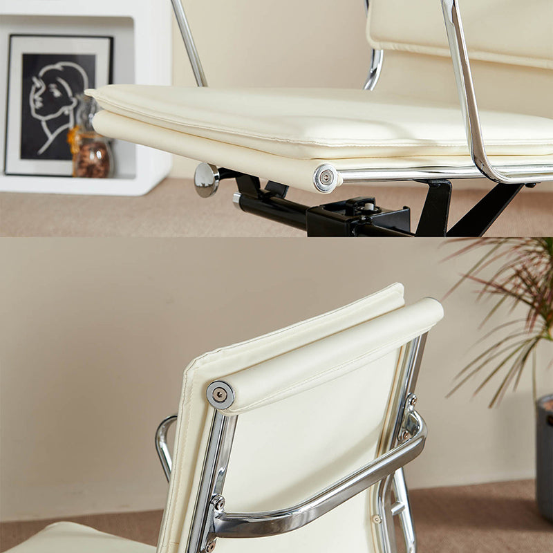 Chaise de bureau en aluminium avec dossier et accoudoirs en cuir artificiel carré rétro contemporain pour maison et bureau 