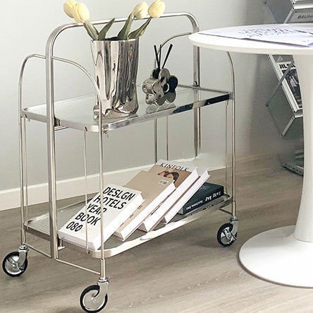 Modern Minimalist Square Iron Glass Coffee Table Folding Storage Shelf 2-Tier For Bedroom
