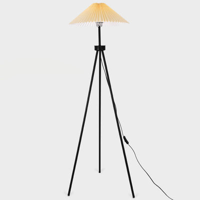 Nordic Modern Pleated Canvas Shade Iron Tripod 1-Light Standing Floor Lamp