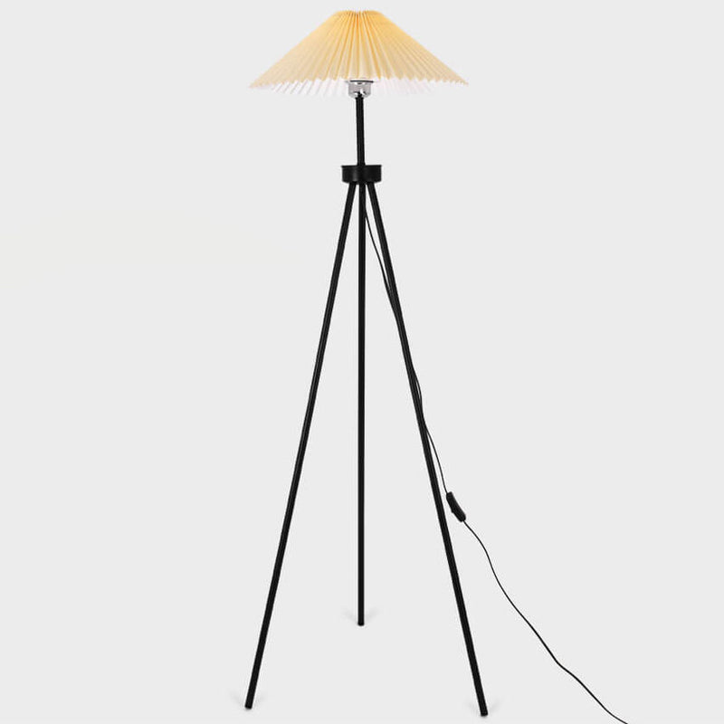 Nordic Modern Pleated Canvas Shade Iron Tripod 1-Light Standing Floor Lamp