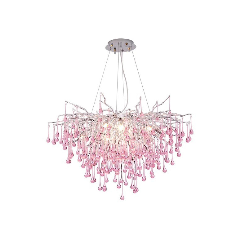 Moderne Luxus Kristall Glas Aluminium Zweig Wasser Tropfen 6/8/10/14 Kronleuchter Für Esszimmer 