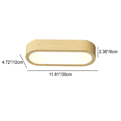 Modern Minimalist Oval Strip Wood Grain Hardware LED Flush Mount Ceiling Light