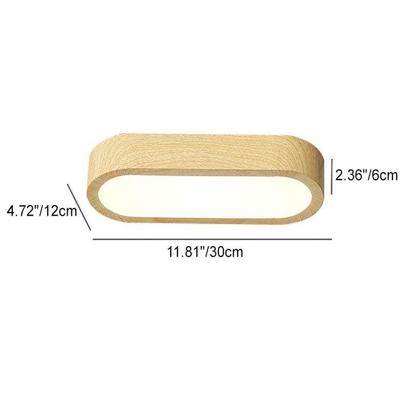 Modern Minimalist Oval Strip Wood Grain Hardware LED Flush Mount Ceiling Light