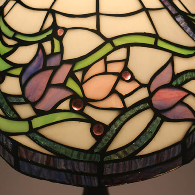 Lámpara de Mesa de 1 Luz con Cúpula de Resina de Vidrio Tiffany Tulip Vintage 