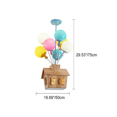 Contemporary Creative House Balloon Iron Wood Glass 9-Light Chandelier For Bedroom