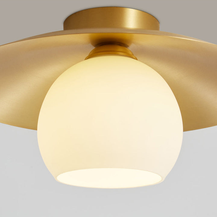 Plafonnier semi-encastré contemporain nordique rond en verre et cuivre avec 1 lumière pour couloir 