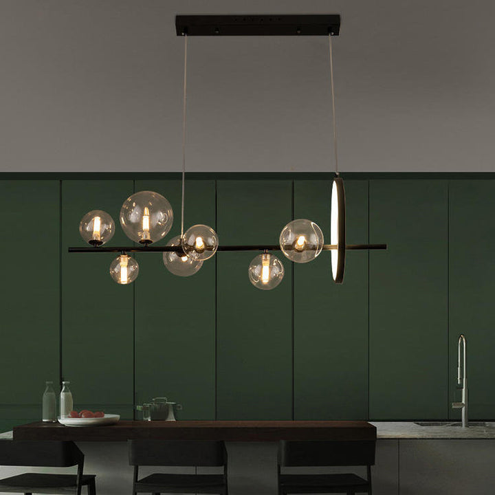 Lustre contemporain scandinave en fer et verre rond sphérique 7/10 lumières pour salle à manger 