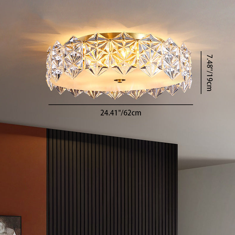 Plafonnier moderne minimaliste rond en cristal et cuivre complet à 4/6 lumières pour salon 