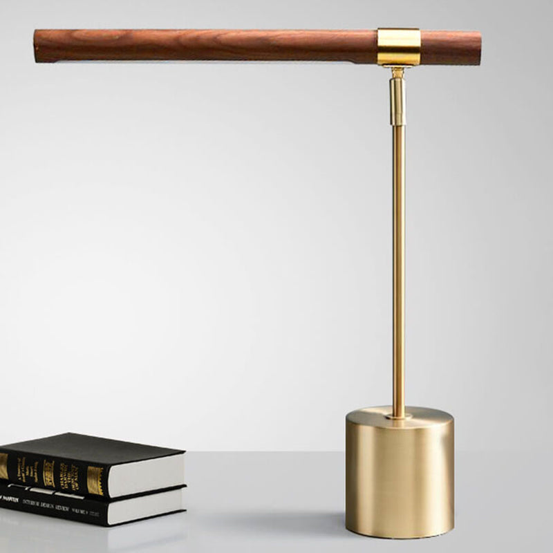 Lámpara de Mesa LED Base de Hardware Cilíndrico de Tira de Grano de Madera Minimalista Nórdica 