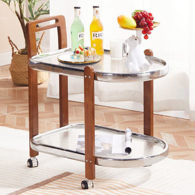 Traditioneller ovaler abnehmbarer Holztisch aus Edelstahl und Glas mit 2 Ebenen für das Wohnzimmer 