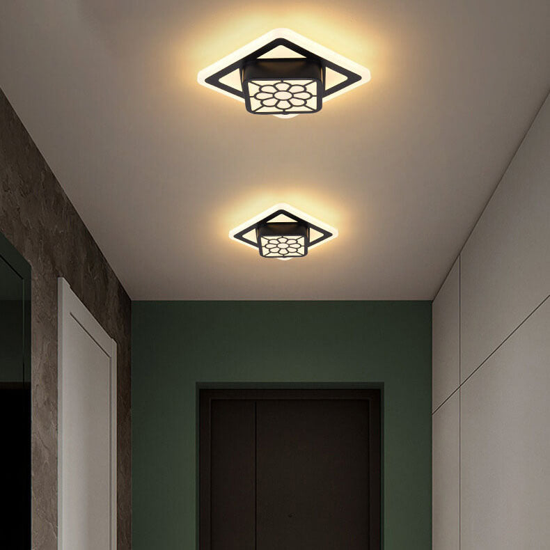 Modern Luxury Floral Square Geometry LED Flush Mount Ceiling Light