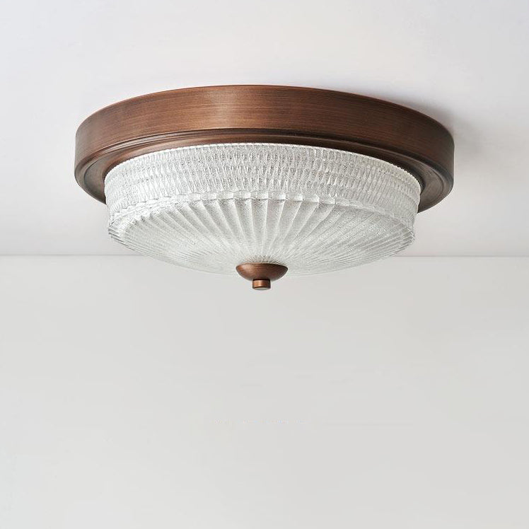 Zeitgenössische Retro Glas Eisen Runde Frosted Stripe 2/3/4 Licht Unterputz Deckenleuchte für Wohnzimmer 