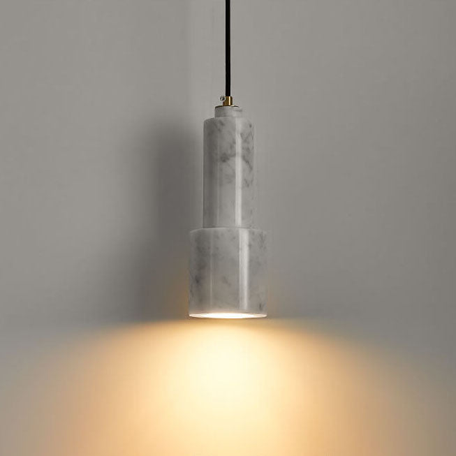 Nordic Light Luxury Brass Marble Cylinder 1-Light Pendant Light