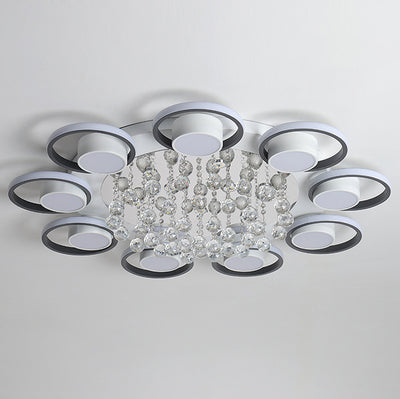 Luminaire de plafond LED moderne en fer avec abat-jour en acrylique en forme de cercle et cristal pour salon 