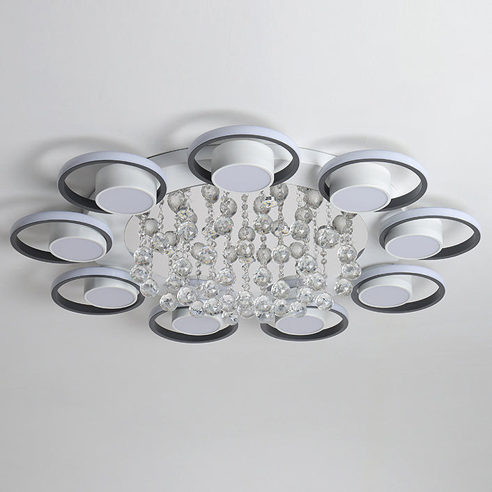 Luminaire de plafond LED moderne en fer avec abat-jour en acrylique en forme de cercle et cristal pour salon 