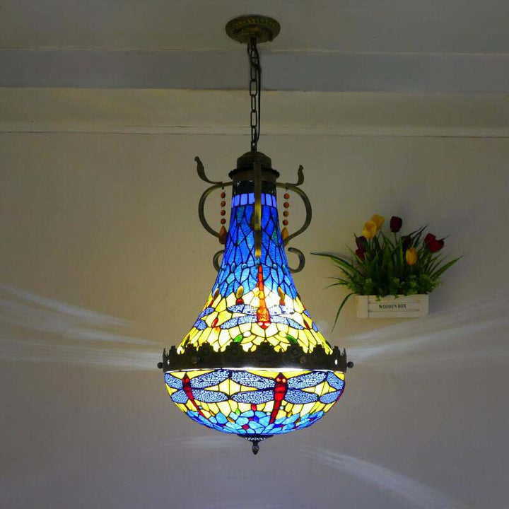 Traditional Vintage Half Round Table Teardrop Iron Glass 5/8 Light Pendant Light For Living Room