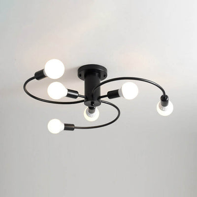 Modern Mid-Century Round Iron 6/8 Light Semi-Flush Mount Ceiling Light For Living Room