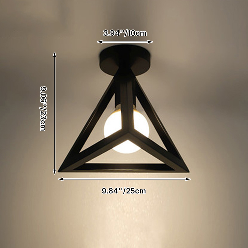 Modern Minimallist Triangle Iron 1-Light Semi-Flush Mount Lighting For Entryway