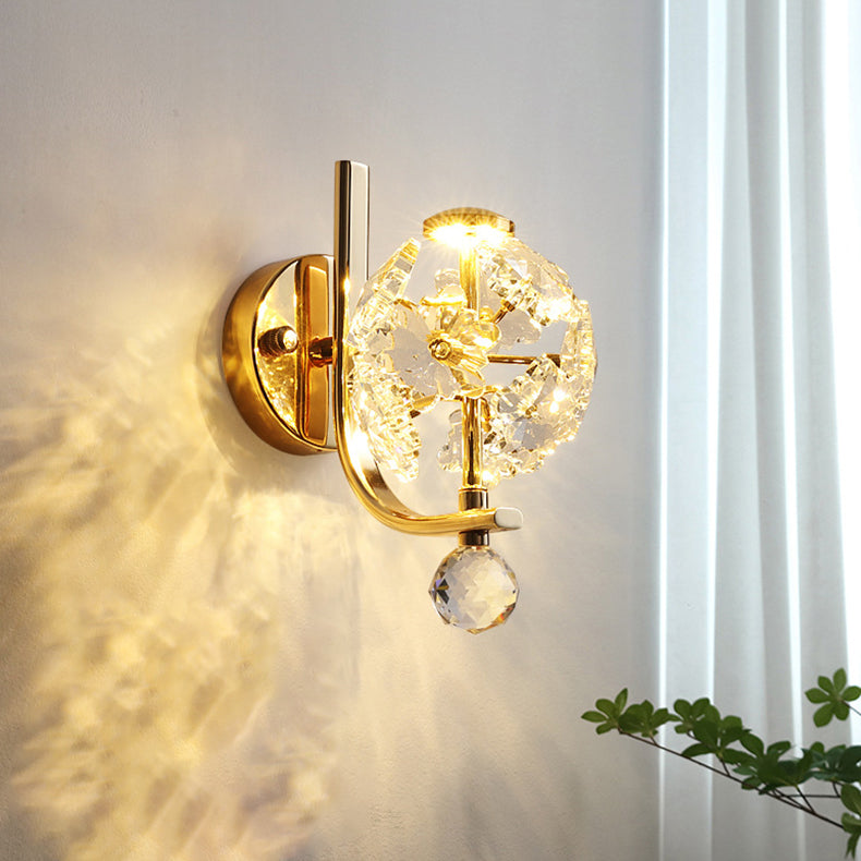 Modern Luxury Metal Iron Stainless Steel Crystal Ball Cylinder 1-Light Wall Sconce Lamp For Bedside