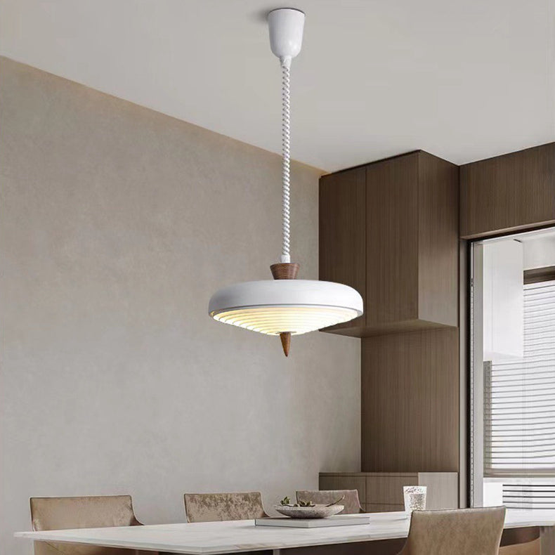 Suspension Luminaire Contemporain en Bois Massif Nordique avec Soucoupe Volante en Fer à 1 Lumière pour Salle à Manger 