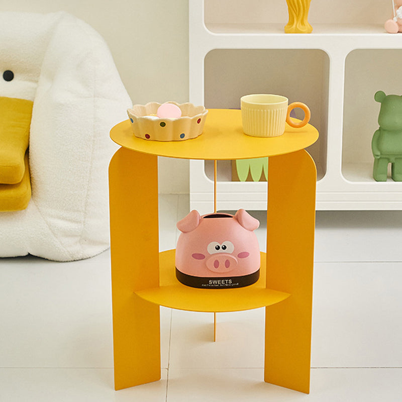 Mesa de café de hierro redonda minimalista moderna con 1 estante para sala de estar 