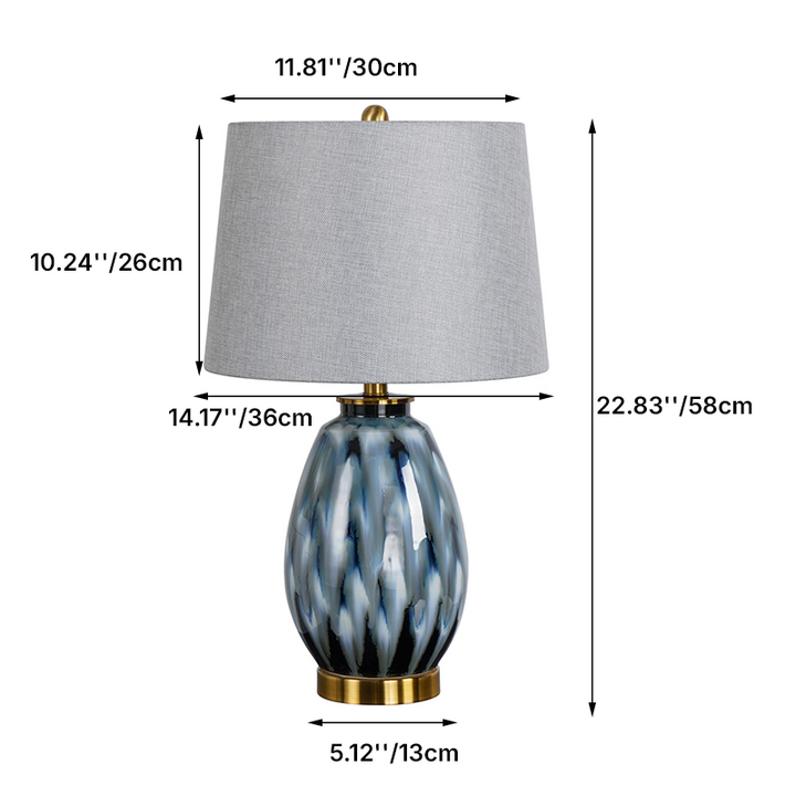 Contemporary Luxury Ceramic Copper Fabric Water Pattern 1-Light Table Lamp For Living Room &amp; Bedroom