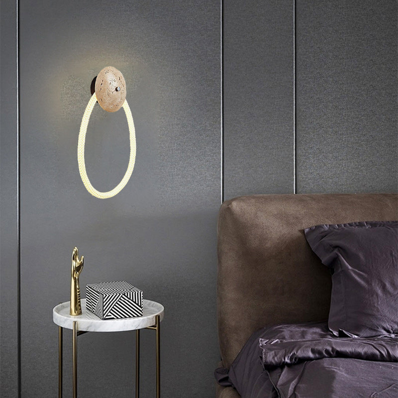 مصباح حائط LED بتصميم لولبي حجري عصري من الألياف البصرية المنسوجة الاسكندنافية الفاخرة لغرفة النوم 