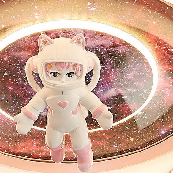 Contemporary Creative Cartoon Pink Astronaut Unicorn Round Acrylic Resin LED Flush Mount Ceiling Light For Bedroom