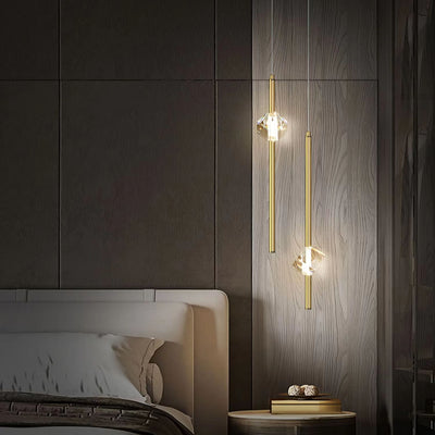 شريط نحاسي فاخر عصري معلق مضيء بحجر كريستال LED لغرفة المعيشة 