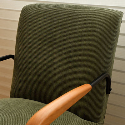 Coussin carré scandinave contemporain en velours côtelé avec chaise d'accent en bois massif et acier au carbone, dossier et accoudoirs pour salon 