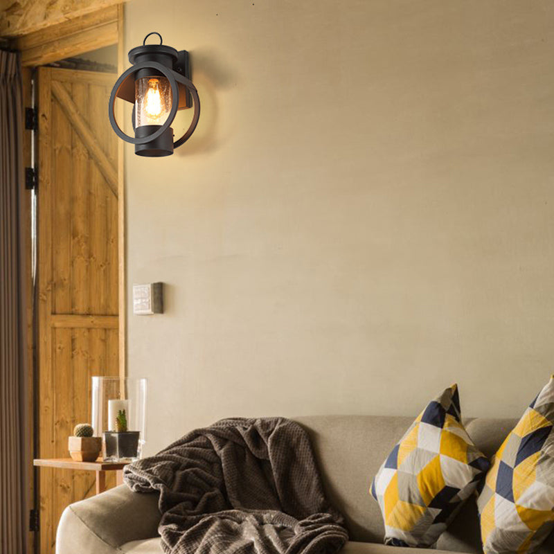 Zeitgenössische industrielle runde zylindrische Eisenglas-1-Licht-Wandleuchterlampe für die Terrasse im Freien 