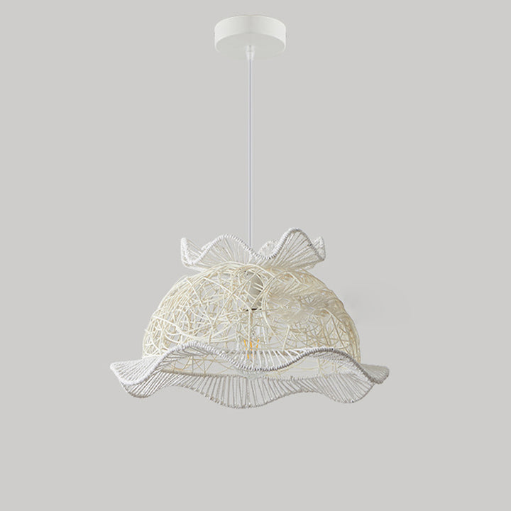 Contemporary Coastal Round Lace Rattan Iron 1-Light Pendant Light For Living Room