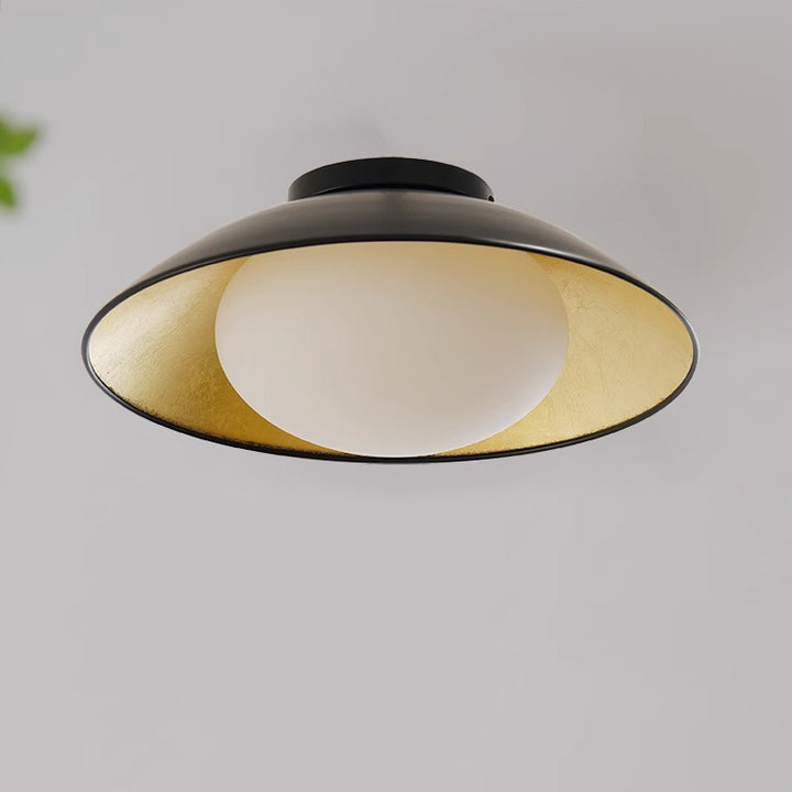 Traditional Vintage Iron Glass Ball Bowl 1-Light Semi-Flush Mount Ceiling Light For Bedroom