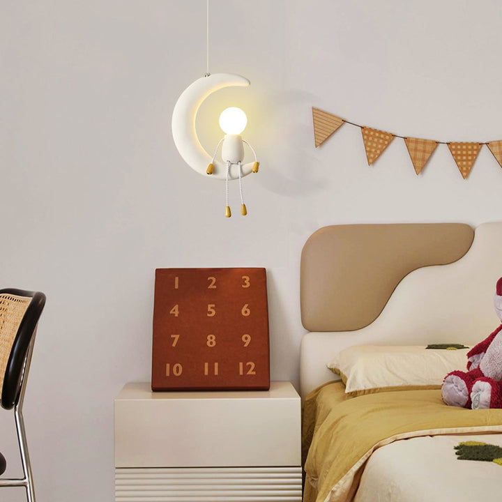 Suspension 1 Lumière pour Chevet en Résine de Fer et Verre avec Poupée Lune Contemporaine pour Enfants Nordiques 