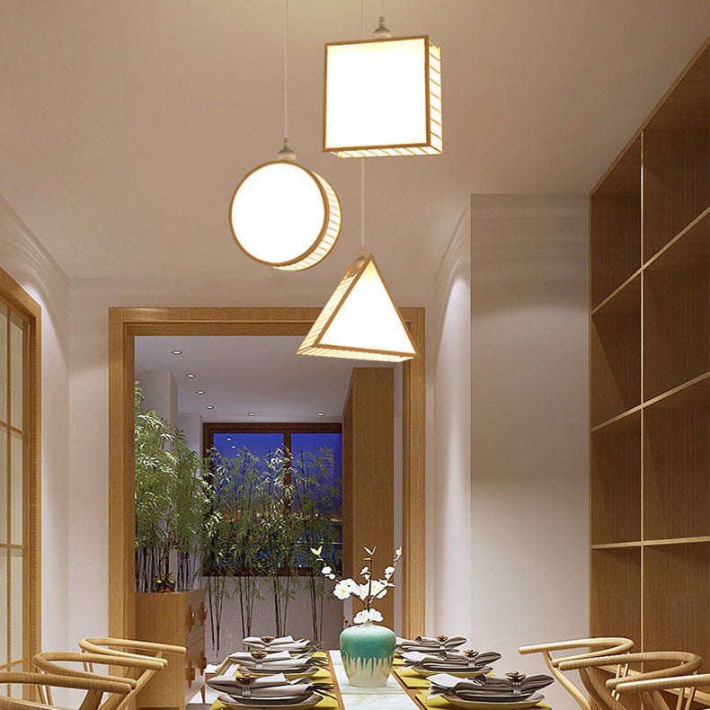 Traditionelle chinesische Bambusweberei geometrischer Käfig 1-flammige Pendelleuchte für Wohnzimmer 