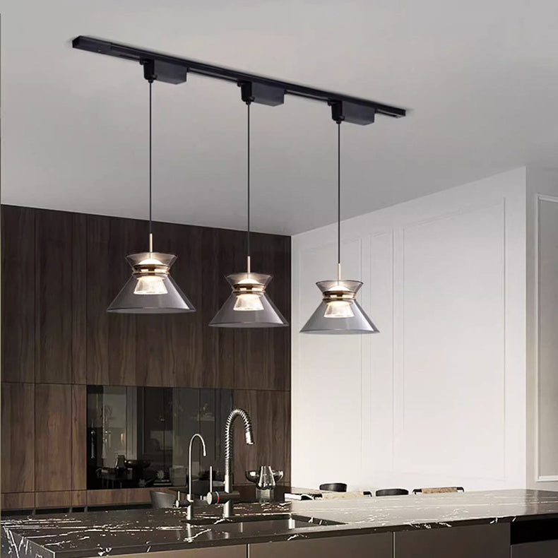 Moderne minimalistische runde Trichter Hardware Acryl LED Insel Licht Kronleuchter für Esszimmer 