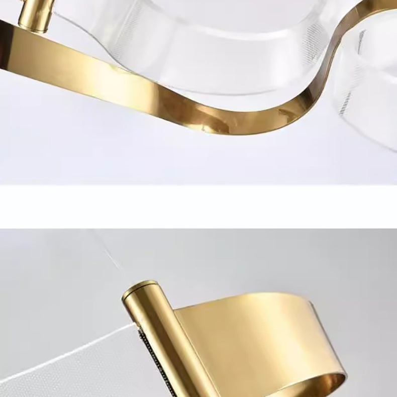 Lampe à suspension LED linéaire en ruban acrylique en forme de vague créative contemporaine pour salon 