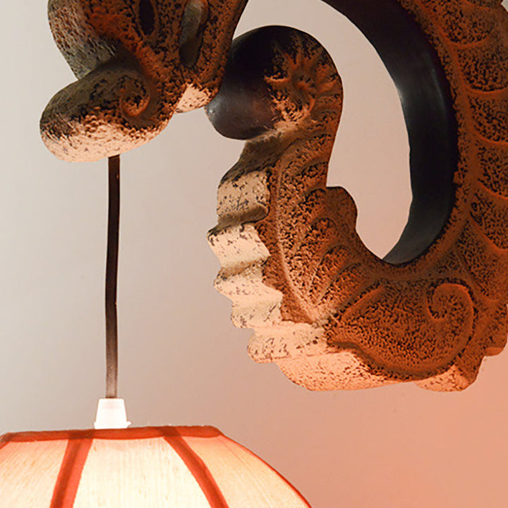 Abat-jour en tissu classique chinois traditionnel avec lanterne, design de dragon volant sculpté en résine, applique murale à 1 lumière pour salon 