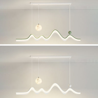 ثريا ضوء الجزيرة LED من الألومنيوم والأكريليك بتصميم حديث وموجة القمر الطويلة من الحديد لغرفة الطعام 