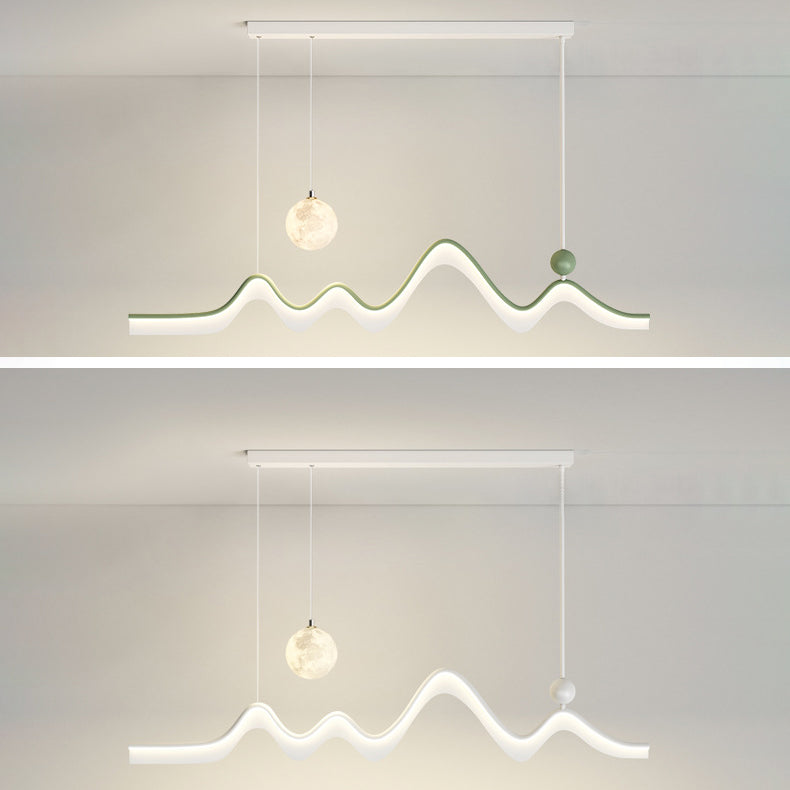 ثريا ضوء الجزيرة LED من الألومنيوم والأكريليك بتصميم حديث وموجة القمر الطويلة من الحديد لغرفة الطعام 