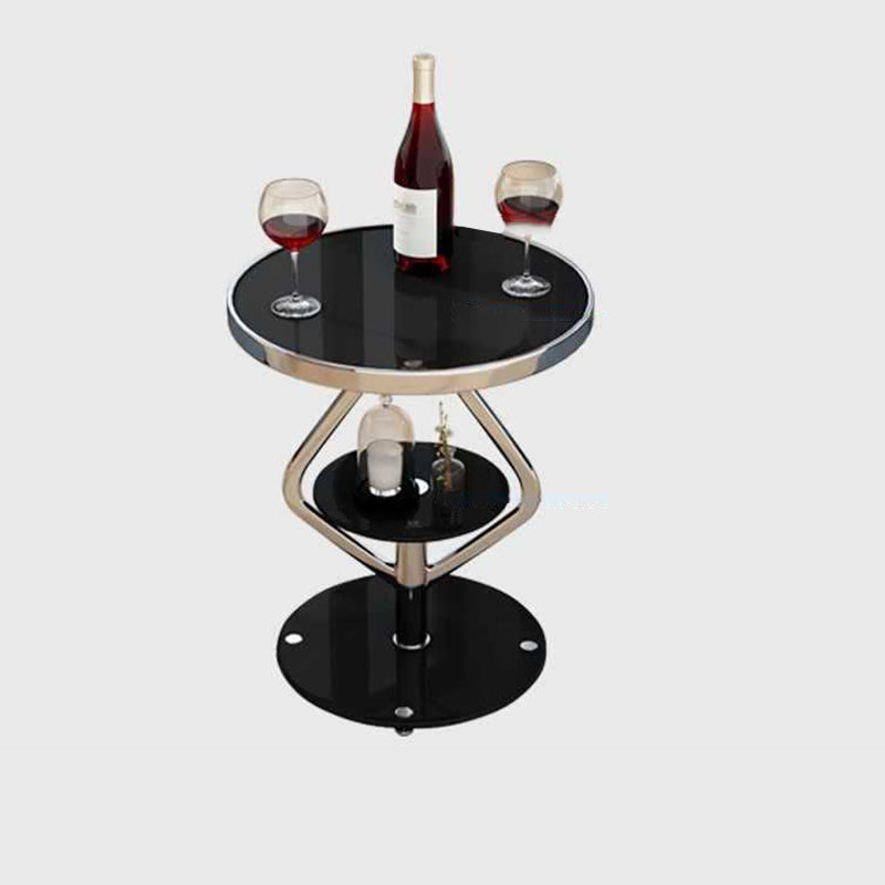 Zeitgenössischer nordischer runder Lutscher-Glas-Edelstahl-Beistelltisch 2-stufig für das Wohnzimmer 