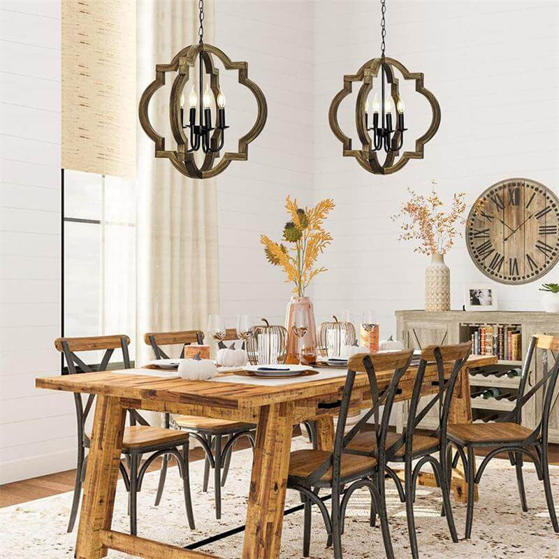 Lustre créatif à 4 lumières de forme spéciale en bois massif de style industriel 