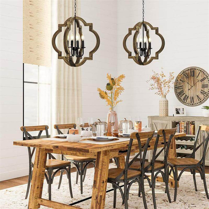 Lustre créatif à 4 lumières de forme spéciale en bois massif de style industriel 